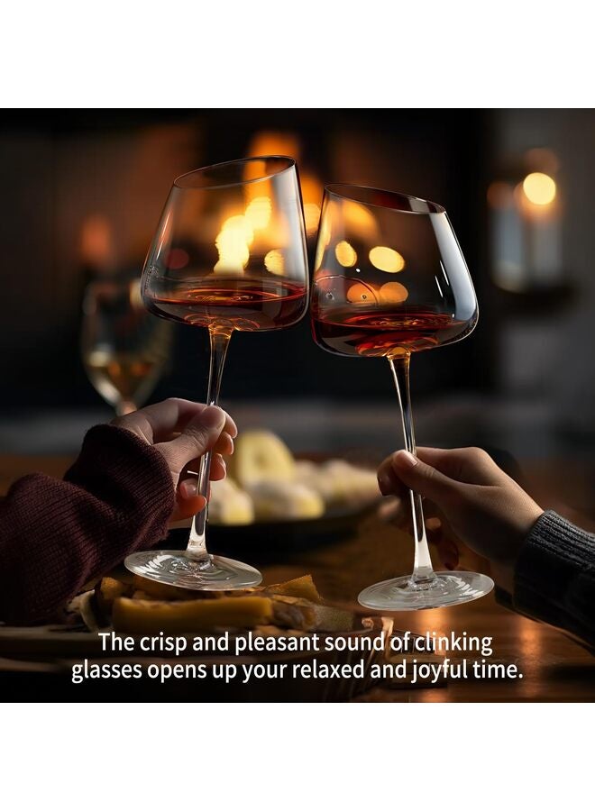 LAMAY Modern Slanted Red Wine Glasses Set of 2. Elegant Hand-Blown Long Stem Wine glasses with Unique Concave Base, Premium Crystal Glassware,for Wedding,Wine Tasting, Anniversary,and Christm - Image 3